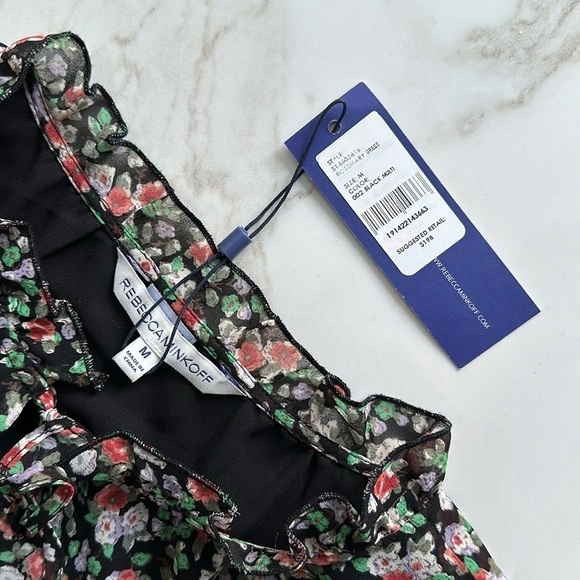 NWT REBECCA MINKOFF Rosemary Floral Dress black floral print Size Medium peasant - Picture 9 of 17